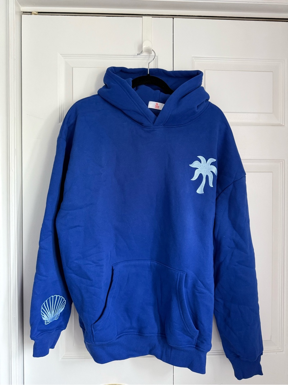 Royal Blue Palm-Print Hoodie Sweater Coverup